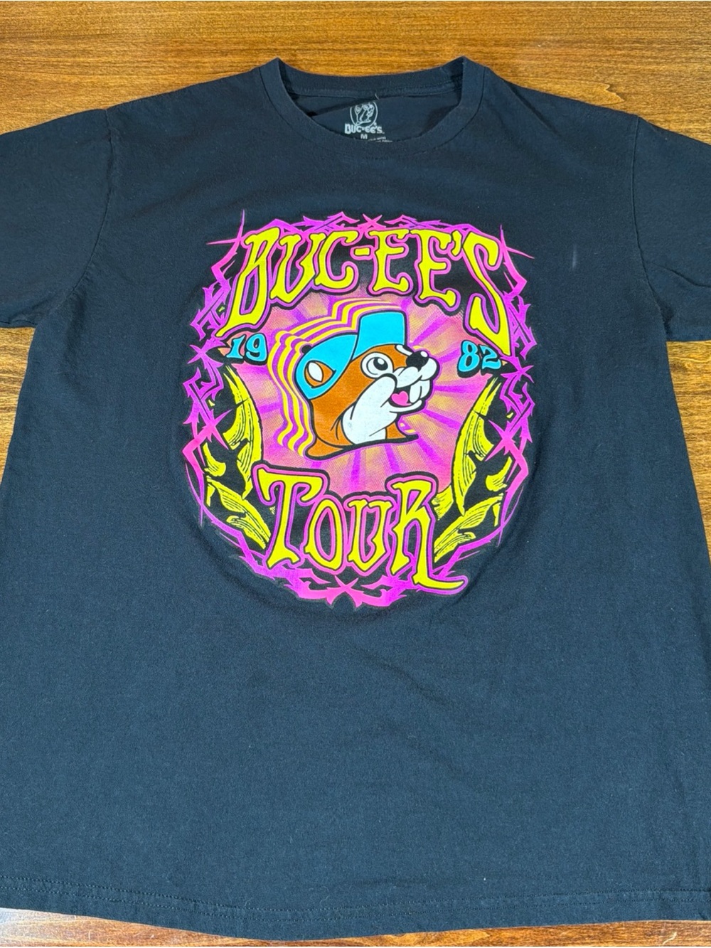 Buc-ee’s Black Graphic Tour T-Shirt - Pink & Yellow Logo